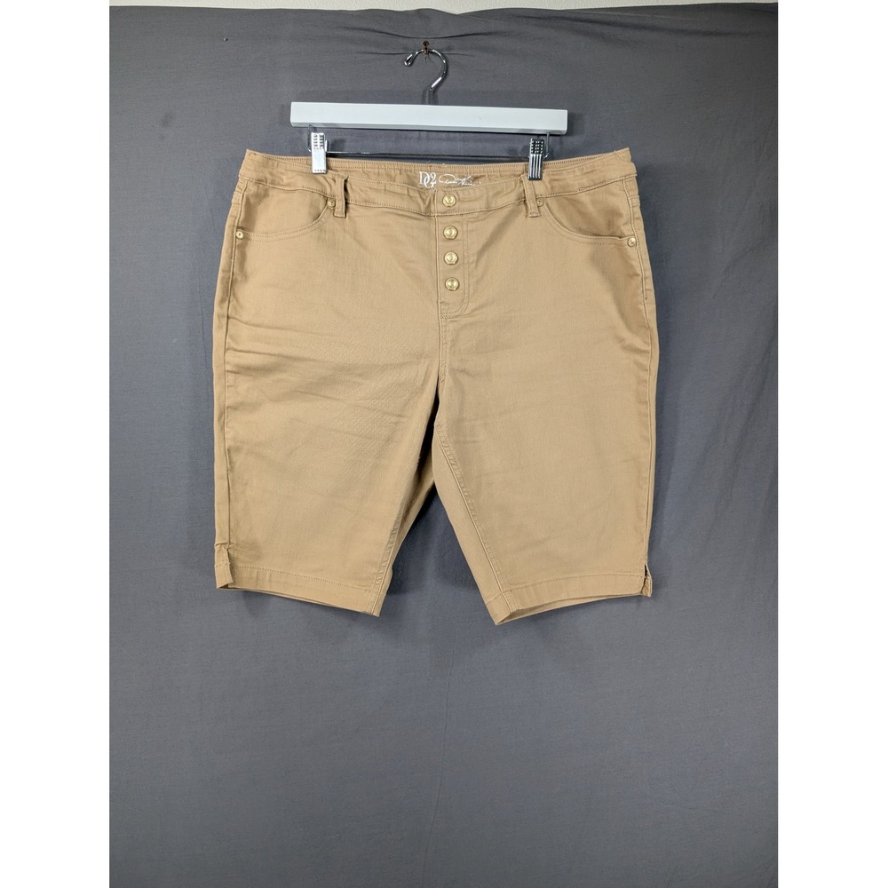 Diane Gilman DG2 Tan Button‎ Fly Bermuda Shorts P1X Khaki Stretch Plus Petite